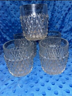 Set of 5 Indiana Diamond Point On the Rocks Tumblers Clear Vintage Old Fashioned
